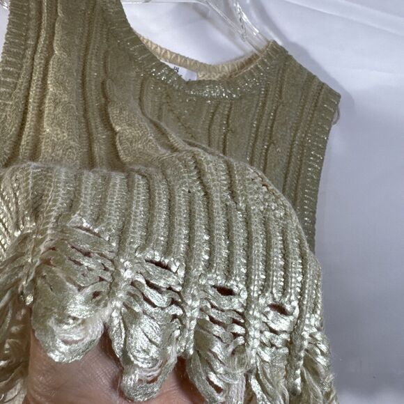 Gold Metallic Crop Tank Top knit Fringe Formal Elegant Women’s Size S Unique - Picture 9 of 11